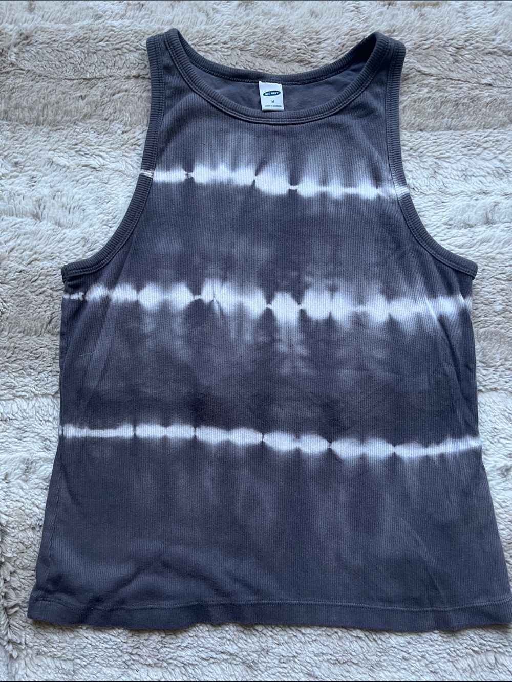 Old Navy Charcoal Gray and White Tie-Dye Tank Top
